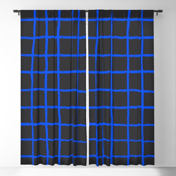Cobalt Blue Grid over Charcoal Black Window Curtain Gallery Image 5