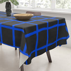 Cobalt Blue Grid over Charcoal Black Tablecloth Gallery Image 3