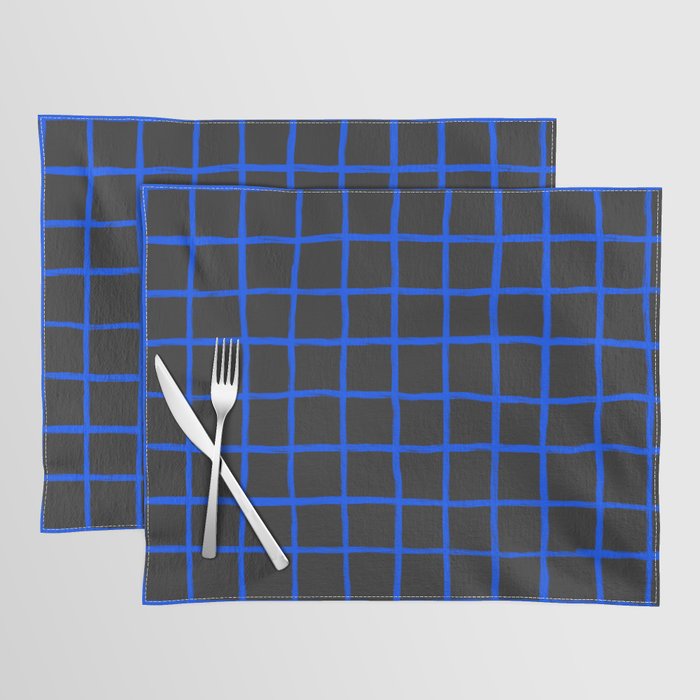Cobalt Blue Grid over Charcoal Black Placemat Gallery Image 1