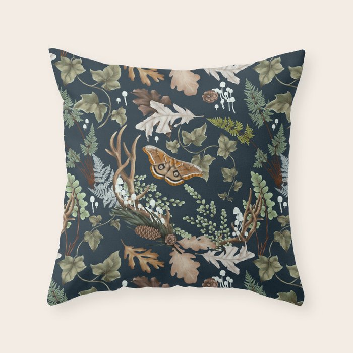 Bohemian leafy forest at night Throw Pillow Gallery Image 6
