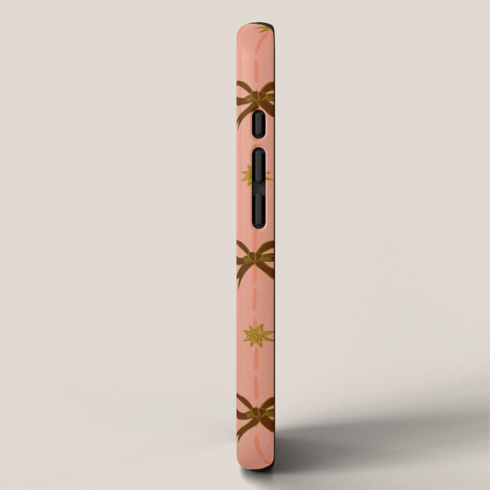 Cute Hair Bows & Stars in Peach & Brown iPhone Case Gallery Image 2