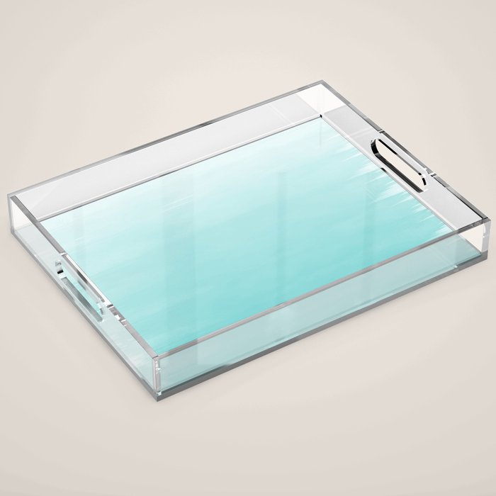 Modern teal watercolor gradient ombre brushstrokes pattern Acrylic Tray Gallery Image 1