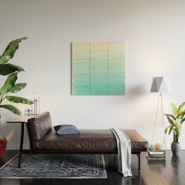 Modern teal watercolor gradient ombre brushstrokes pattern Wood Wall Art Gallery Image 2