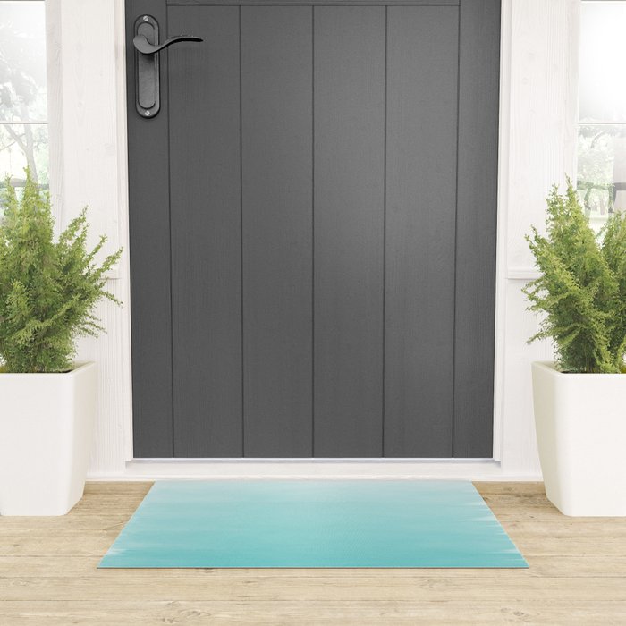 Modern teal watercolor gradient ombre brushstrokes pattern Welcome Mat Gallery Image 3