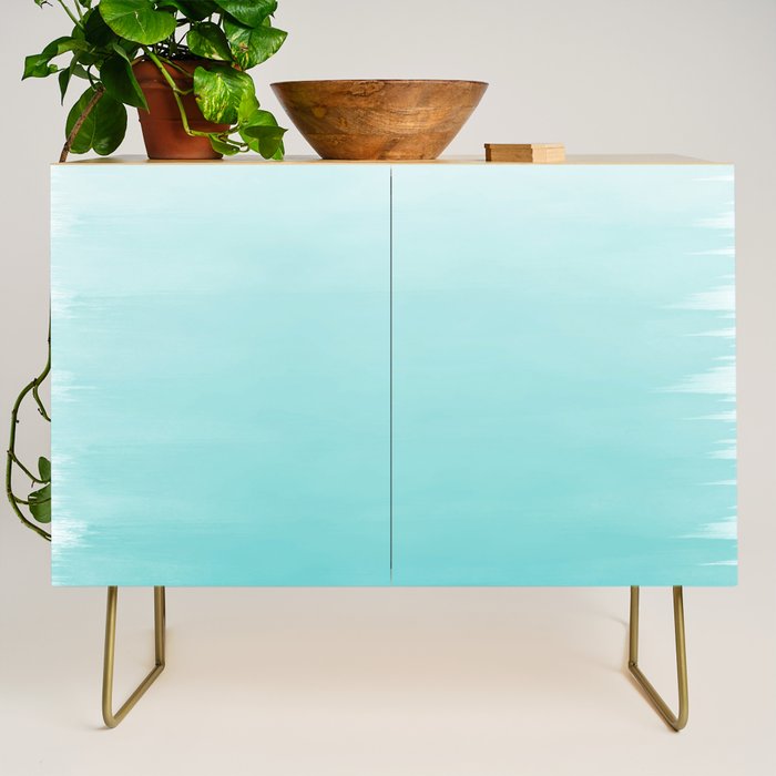Modern teal watercolor gradient ombre brushstrokes pattern Credenza Gallery Image 1