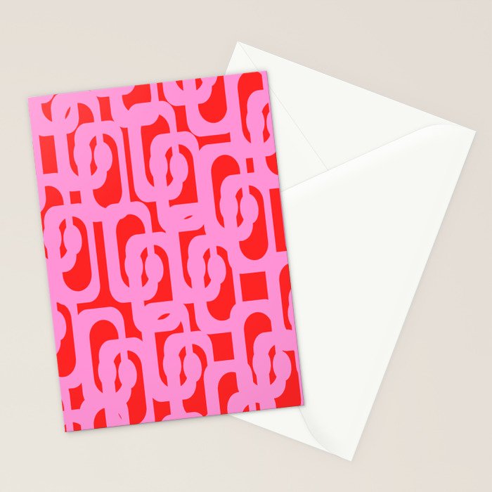 Preppy Pink and Red Mid Century Modern Loop Pattern Stationery Card Gallery Image 2