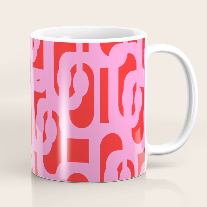 Preppy Pink and Red Mid Century Modern Loop Pattern Coffee Mug Gallery Image 1
