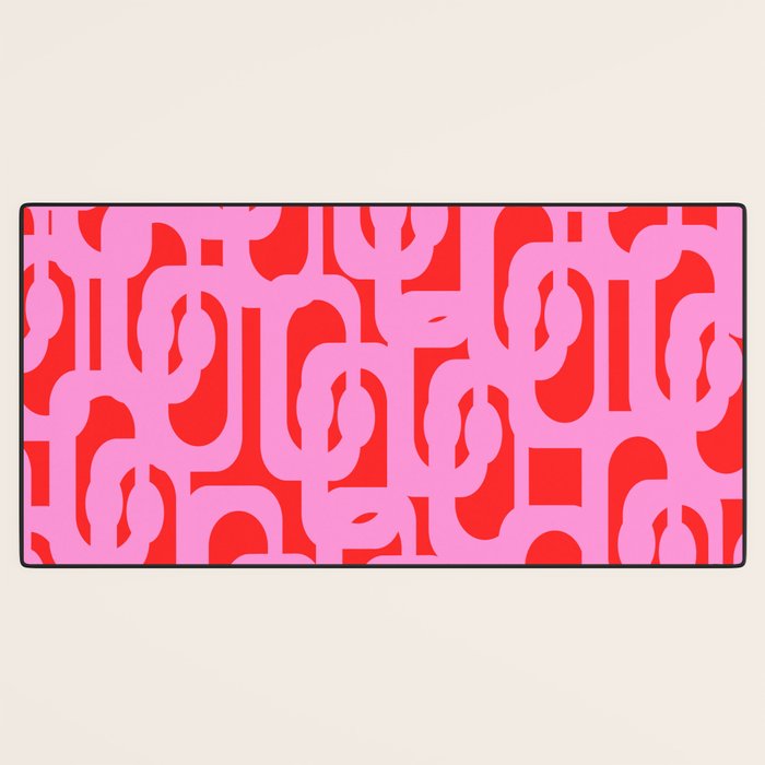 Preppy Pink and Red Mid Century Modern Loop Pattern Desk Mat Gallery Image 3