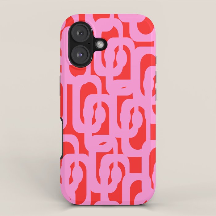 Preppy Pink and Red Mid Century Modern Loop Pattern iPhone Case Gallery Image 1