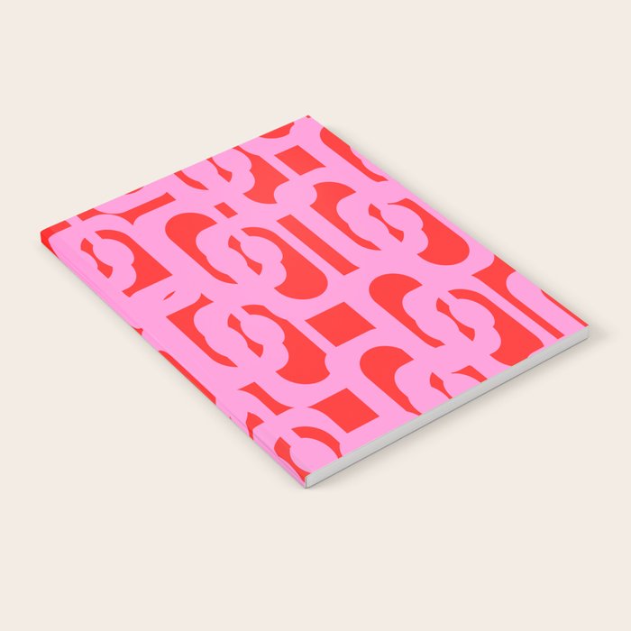 Preppy Pink and Red Mid Century Modern Loop Pattern Notebook