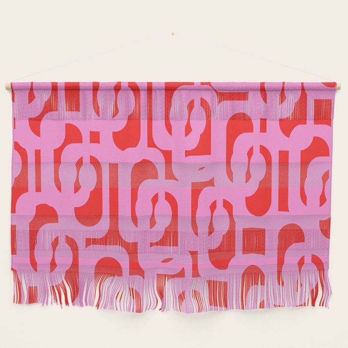 Preppy Pink and Red Mid Century Modern Loop Pattern Wall Hanging Gallery Image 1
