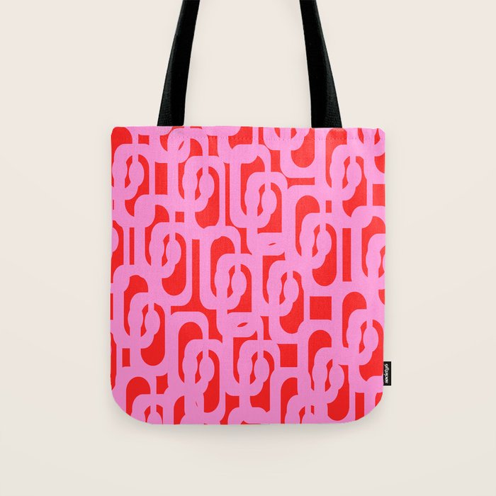 Preppy Pink and Red Mid Century Modern Loop Pattern Tote Bag Gallery Image 1