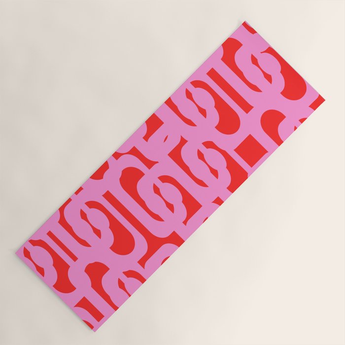 Preppy Pink and Red Mid Century Modern Loop Pattern Yoga Mat Gallery Image 1