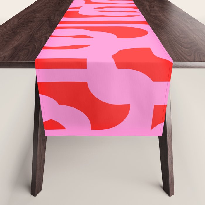 Preppy Pink and Red Mid Century Modern Loop Pattern Table Runner Gallery Image 1