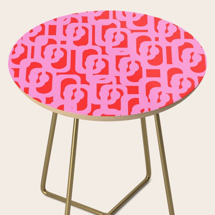 Preppy Pink and Red Mid Century Modern Loop Pattern Side Table Gallery Image 2