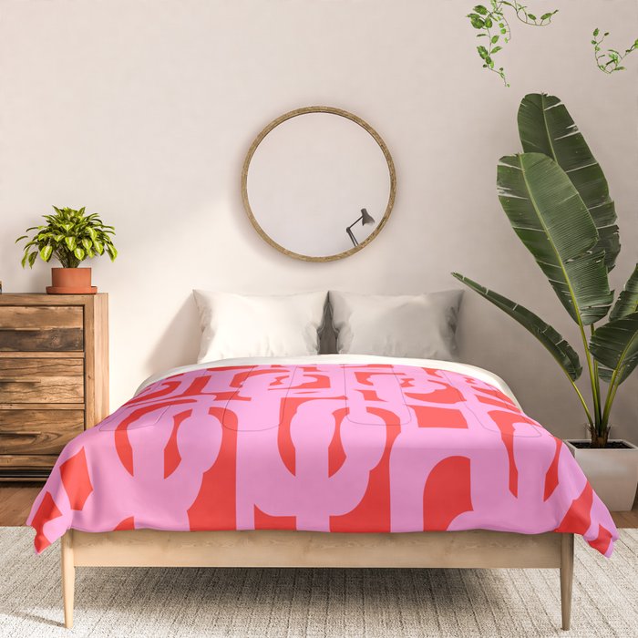Preppy Pink and Red Mid Century Modern Loop Pattern Comforter Gallery Image 3