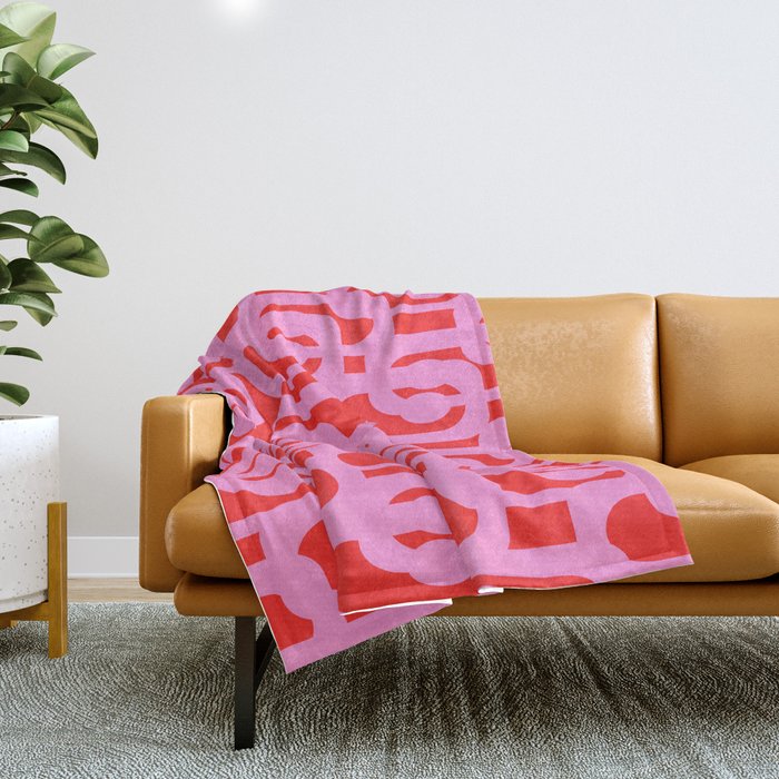Preppy Pink and Red Mid Century Modern Loop Pattern Throw Blanket Gallery Image 1