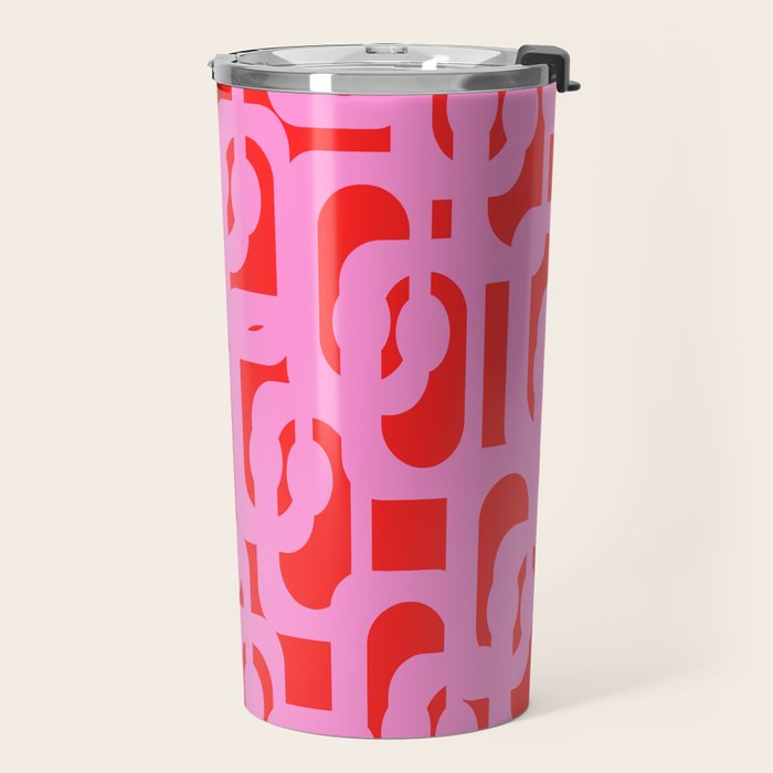 Preppy Pink and Red Mid Century Modern Loop Pattern Travel Mug Gallery Image 2