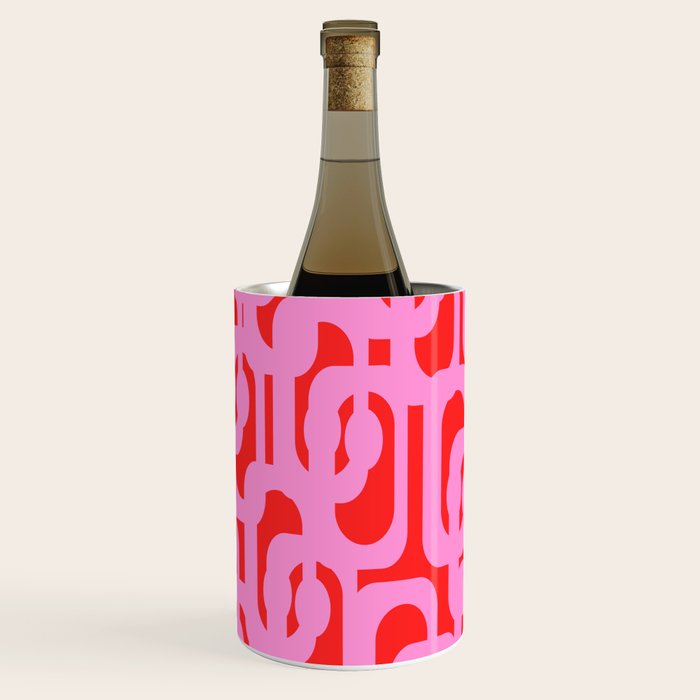 Preppy Pink and Red Mid Century Modern Loop Pattern Wine Chiller Gallery Image 2