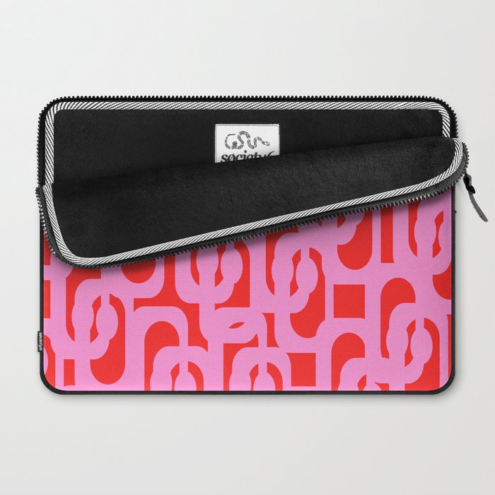Preppy Pink and Red Mid Century Modern Loop Pattern Laptop Sleeve Gallery Image 2