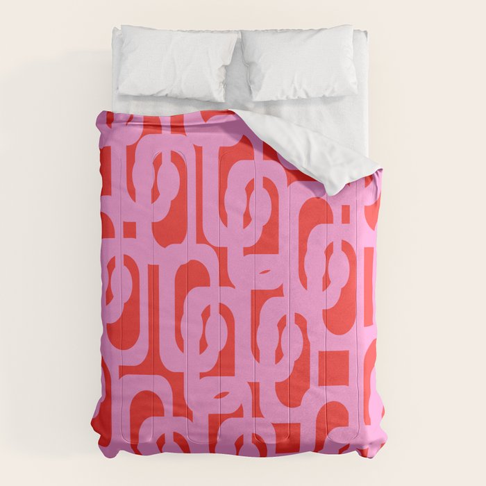 Preppy Pink and Red Mid Century Modern Loop Pattern Comforter Gallery Image 1