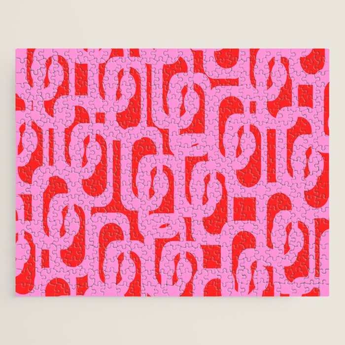 Preppy Pink and Red Mid Century Modern Loop Pattern Jigsaw Puzzle Gallery Image 1