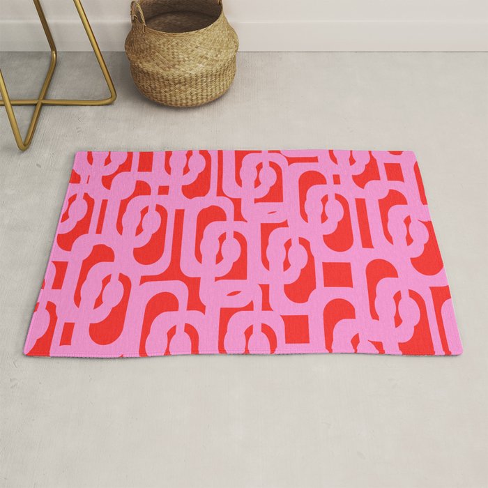 Preppy Pink and Red Mid Century Modern Loop Pattern Rug Gallery Image 1