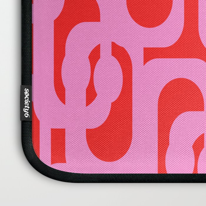 Preppy Pink and Red Mid Century Modern Loop Pattern Laptop Sleeve Gallery Image 3