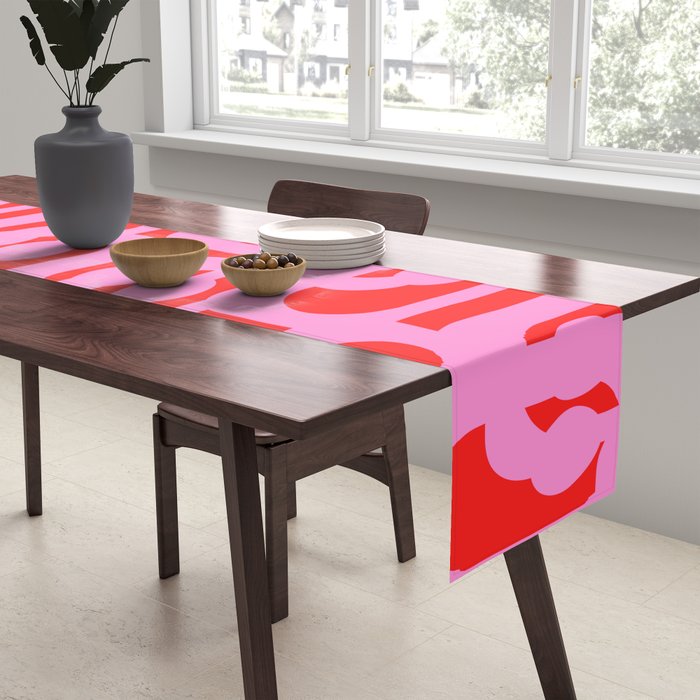 Preppy Pink and Red Mid Century Modern Loop Pattern Table Runner Gallery Image 2