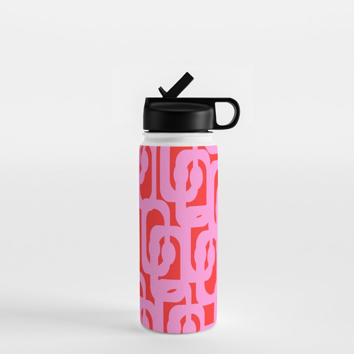 Preppy Pink and Red Mid Century Modern Loop Pattern Water Bottle Gallery Image 1