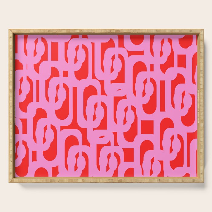 Preppy Pink and Red Mid Century Modern Loop Pattern Serving Tray Gallery Image 1