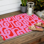 Preppy Pink and Red Mid Century Modern Loop Pattern Outdoor Rug Gallery Image 2