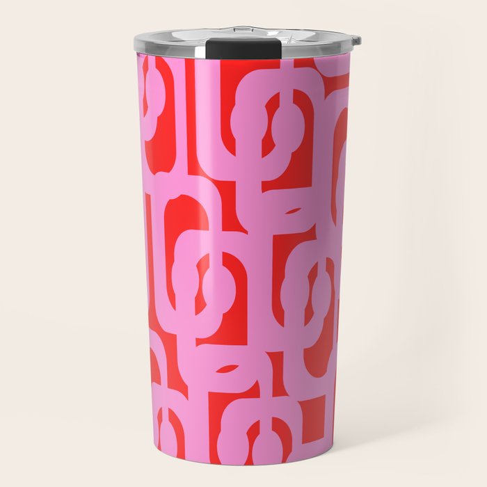Preppy Pink and Red Mid Century Modern Loop Pattern Travel Mug Gallery Image 1