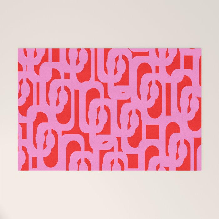 Preppy Pink and Red Mid Century Modern Loop Pattern Welcome Mat Gallery Image 1