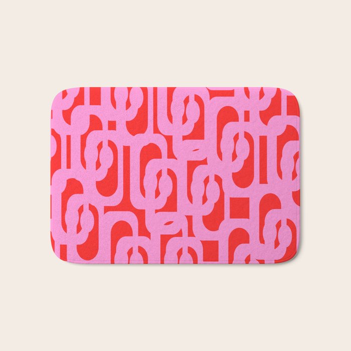 Preppy Pink and Red Mid Century Modern Loop Pattern Bath Mat Gallery Image 1