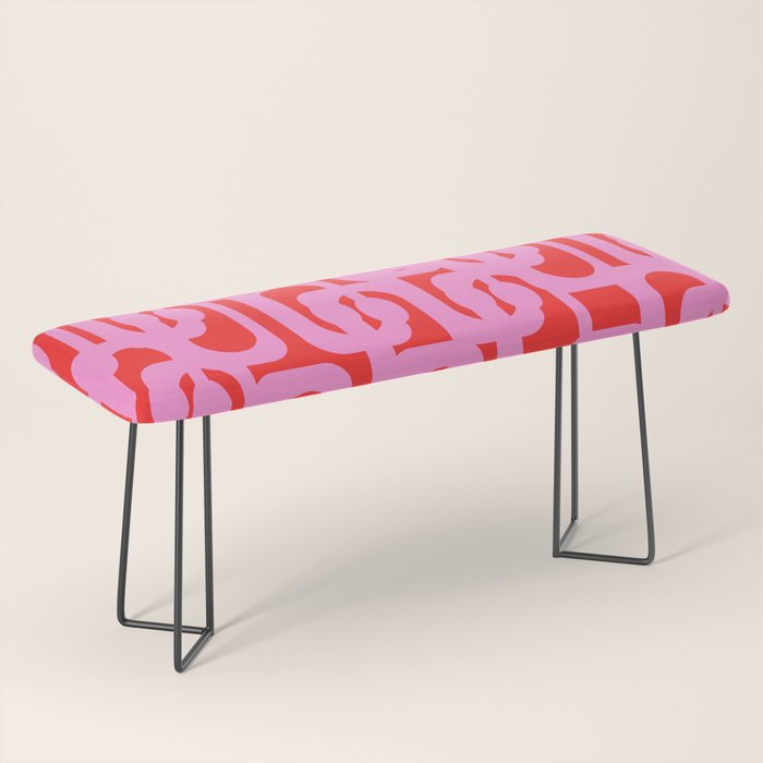 Preppy Pink and Red Mid Century Modern Loop Pattern Bench Gallery Image 1