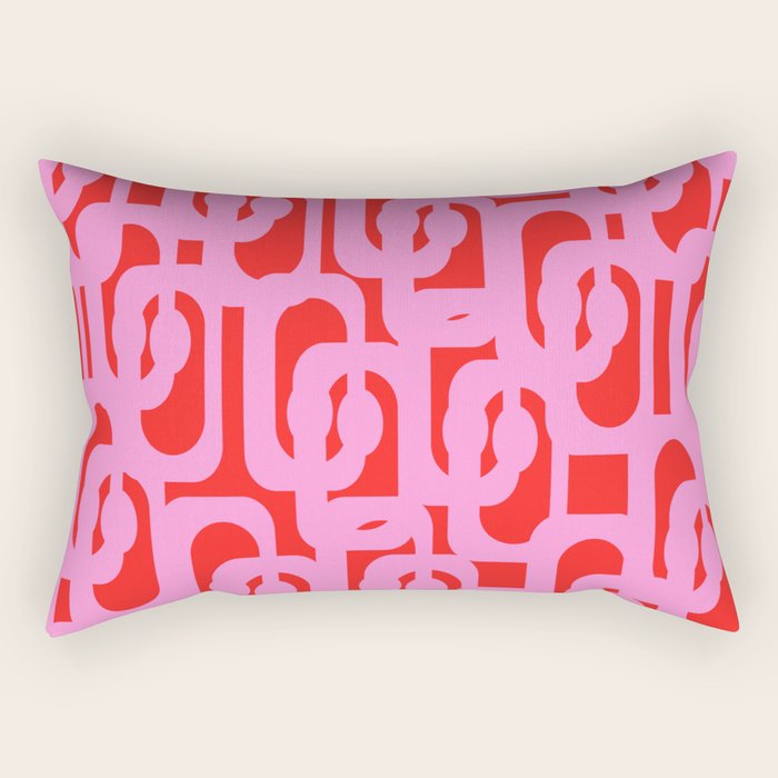 Preppy Pink and Red Mid Century Modern Loop Pattern Rectangular Pillow Gallery Image 1