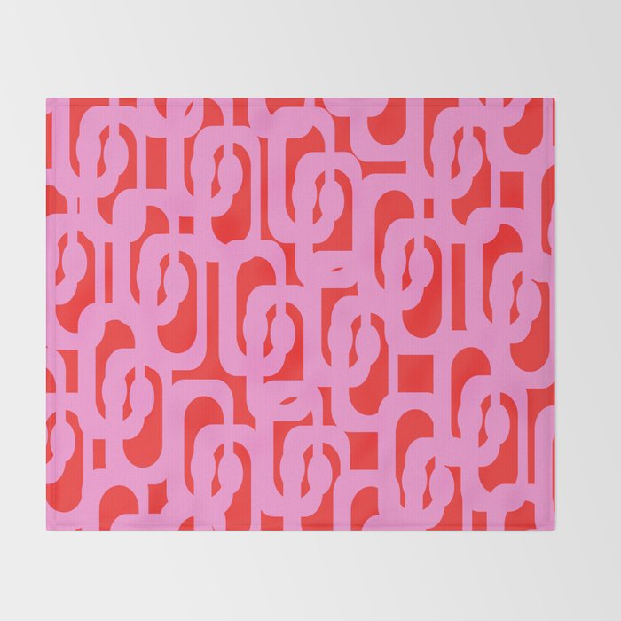 Preppy Pink and Red Mid Century Modern Loop Pattern Throw Blanket Gallery Image 2