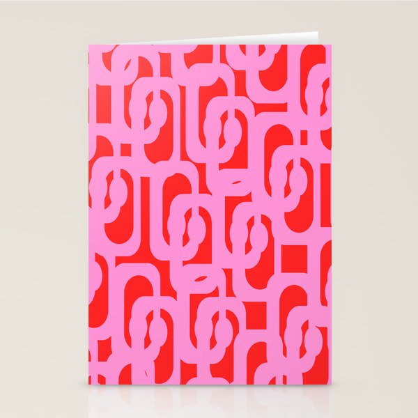 Preppy Pink and Red Mid Century Modern Loop Pattern Stationery Card Gallery Image 2