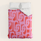 Preppy Pink and Red Mid Century Modern Loop Pattern Duvet Cover Gallery Image 6