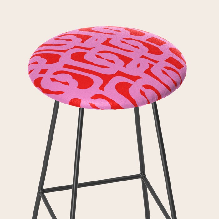 Preppy Pink and Red Mid Century Modern Loop Pattern Stool Gallery Image 2