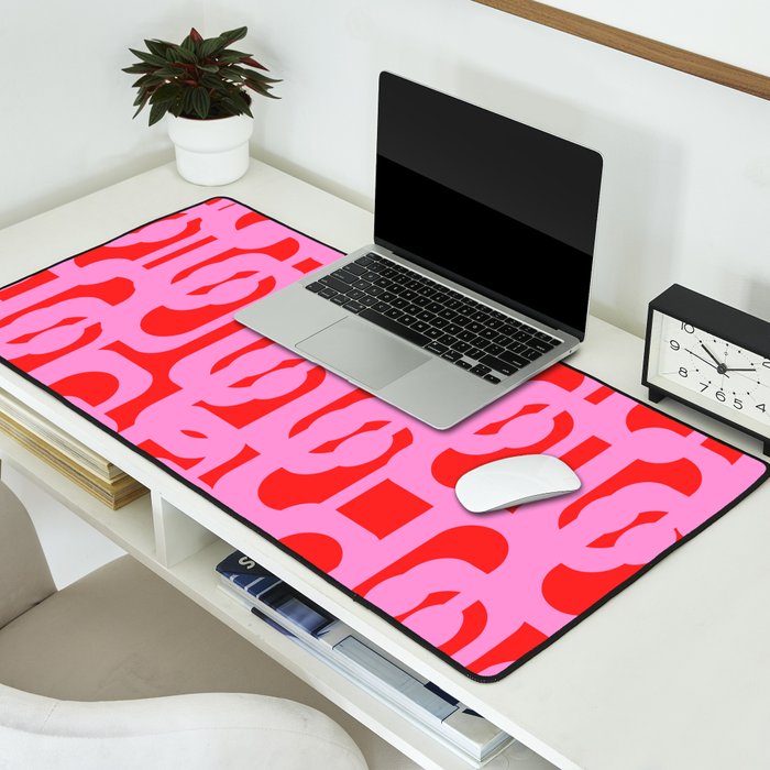 Preppy Pink and Red Mid Century Modern Loop Pattern Desk Mat Gallery Image 2