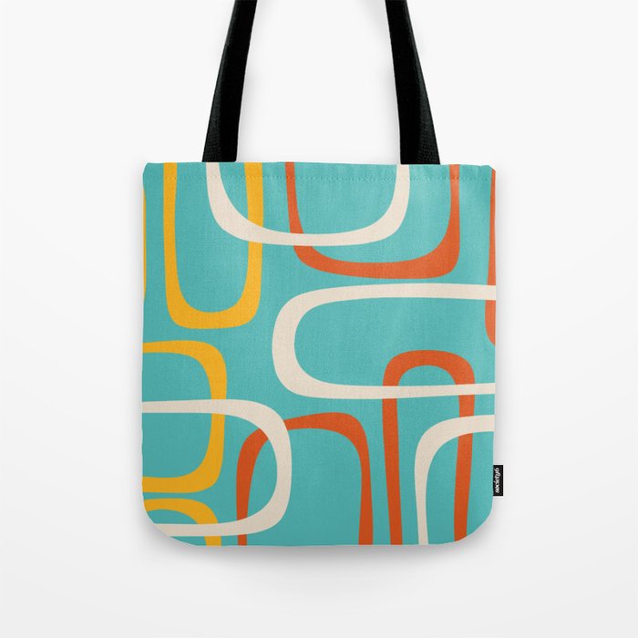Fine Loops Mid-Century Modern Minimalist Turquoise Teal, Orange, Mustard, and Cream  Tote Bag Gallery Image 1
