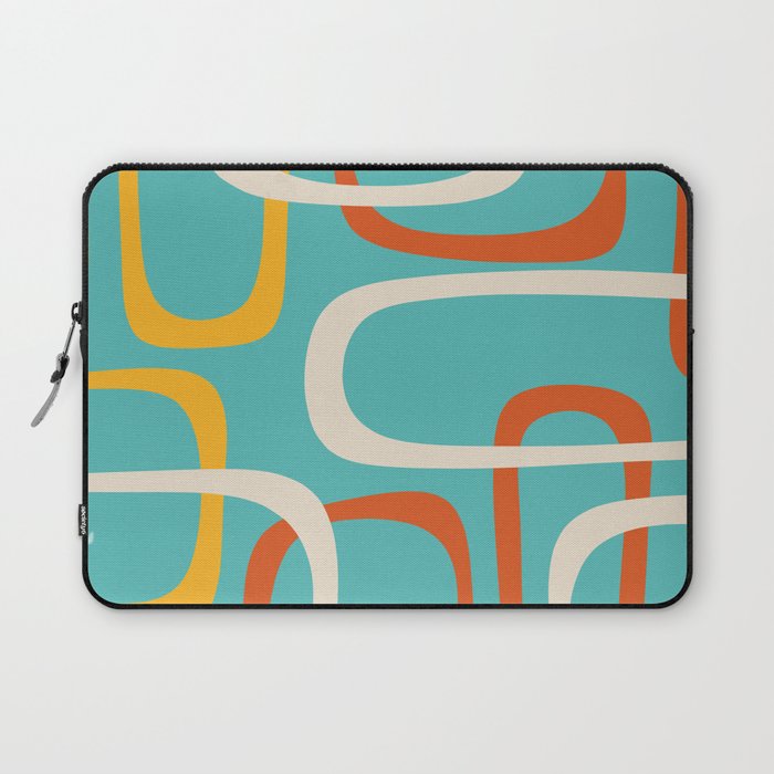 Fine Loops Mid-Century Modern Minimalist Turquoise Teal, Orange, Mustard, and Cream  Laptop Sleeve Gallery Image 1