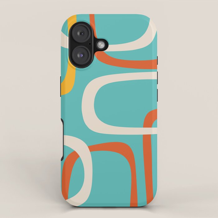 Fine Loops Mid-Century Modern Minimalist Turquoise Teal, Orange, Mustard, and Cream  iPhone Case Gallery Image 1