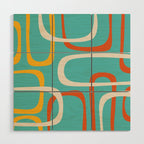 Fine Loops Mid-Century Modern Minimalist Turquoise Teal, Orange, Mustard, and Cream  Wood Wall Art Gallery Image 1