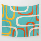 Fine Loops Mid-Century Modern Minimalist Turquoise Teal, Orange, Mustard, and Cream  Wall Tapestry Gallery Image 4
