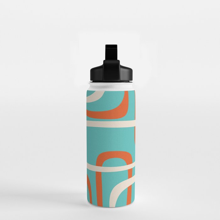 Fine Loops Mid-Century Modern Minimalist Turquoise Teal, Orange, Mustard, and Cream  Water Bottle Gallery Image 2