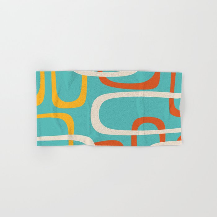 Fine Loops Mid-Century Modern Minimalist Turquoise Teal, Orange, Mustard, and Cream  Bath Towel Gallery Image 1