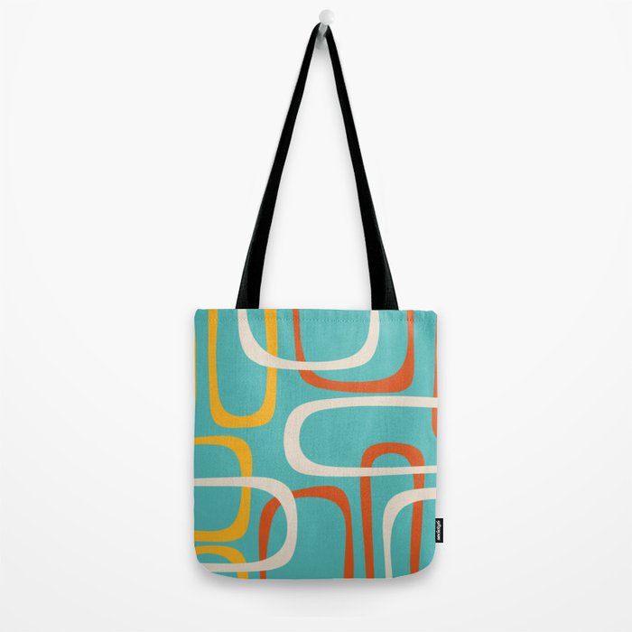 Fine Loops Mid-Century Modern Minimalist Turquoise Teal, Orange, Mustard, and Cream  Tote Bag Gallery Image 2